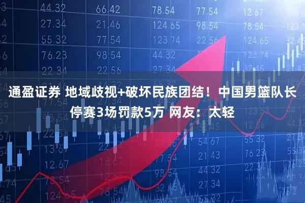 通盈证券 地域歧视+破坏民族团结！中国男篮队长停赛3场罚款5万 网友：太轻
