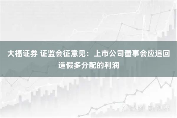 大福证券 证监会征意见：上市公司董事会应追回造假多分配的利润